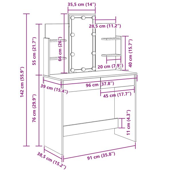 Тоалетка с чекмедже Черен дъб 96 x 40 x 142 cm Инженерно дърво