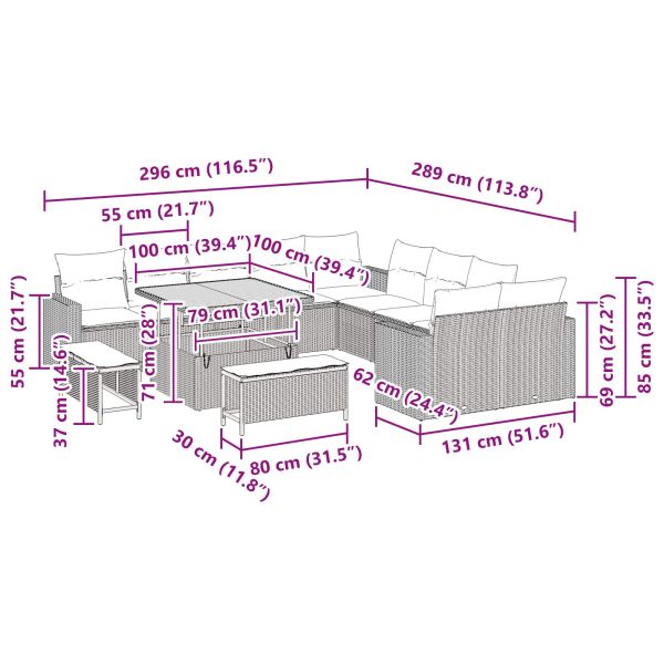 Градински Софа Комплект с възглавница 13 pcs Черно