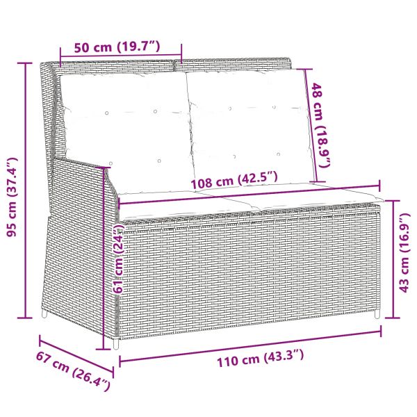 Градинска пейка с възглавница Черно Полиратан