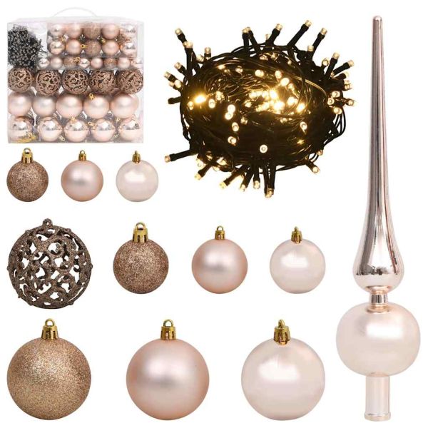 Обратен Изкуствен Предварително осветен Коледен Дърво с Комплект Топки