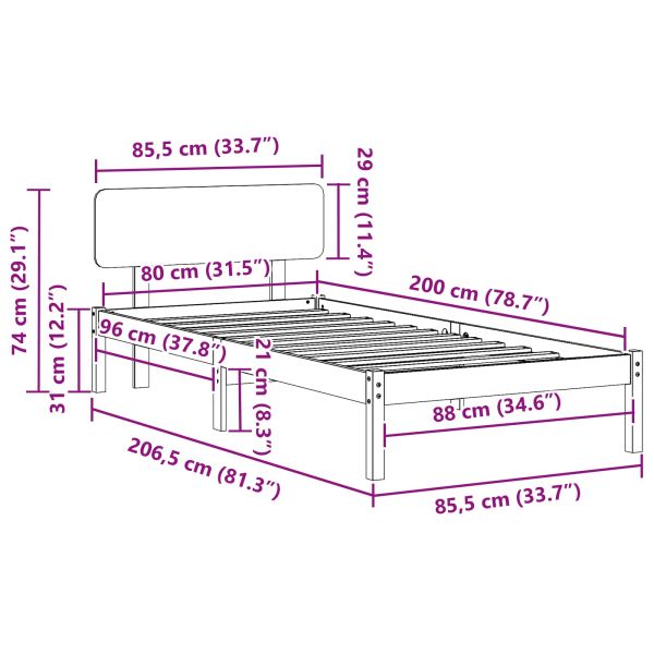 Рамка за легло с таблото Бяло 80 x 200 cm Солидно борово дърво