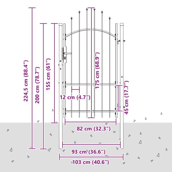 Градинска врата с заключване Сив 100 x 175 cm Стомана