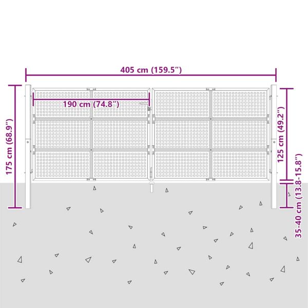 Градинска порта, антрацит, 400x125 см, стомана