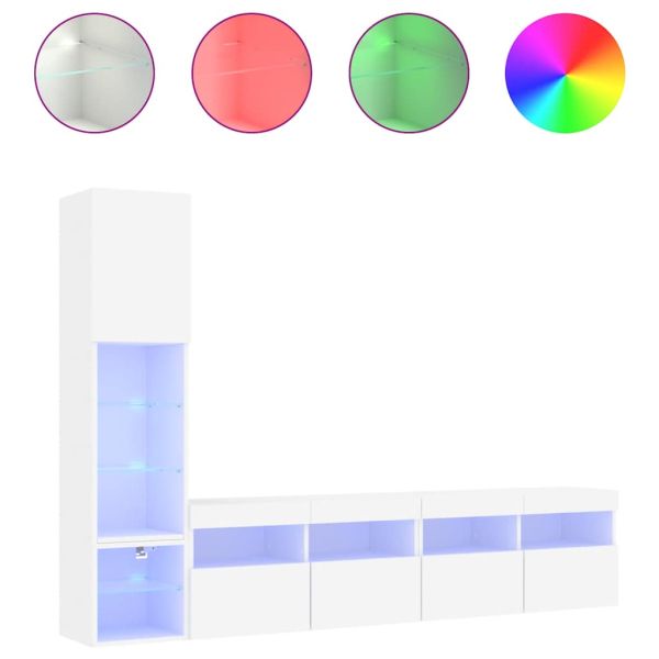 ТВ стенни модули с LED, 4 части, бели, инженерно дърво