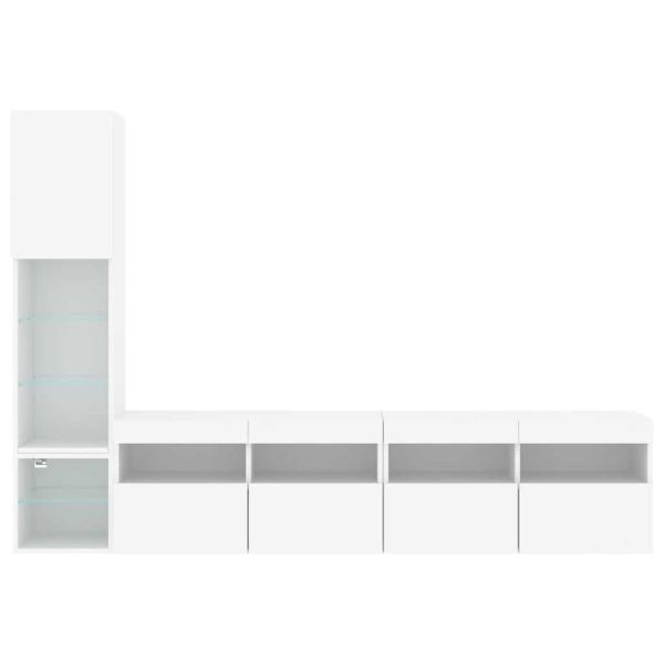 ТВ стенни модули с LED, 4 части, бели, инженерно дърво