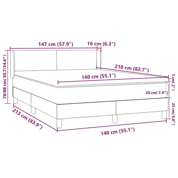 Боксспринг легло с матрак, тъмносиньо, 140x210 cm, кадифе