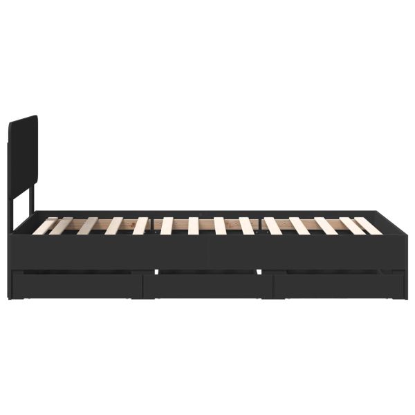 Рамка за легло с чекмедже Черно 75 x 190 cm Инженерна дървесина