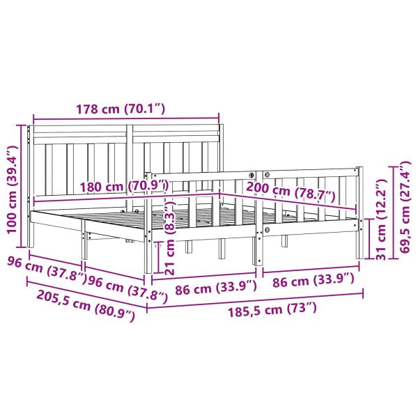 Рамка за легло 2 pcs Кафяво с восъчно покритие 180 x 200 cm