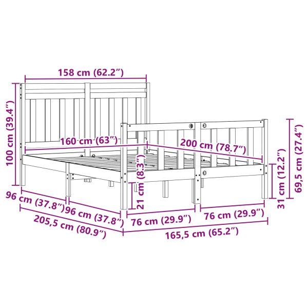 Рамка за легло 2 pcs Кафяво с восъчно покритие 160 x 200 cm