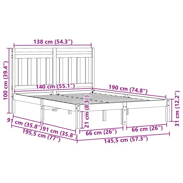 Рамка за легло 2 pcs Кафяво с восъчно покритие 140 x 190 cm