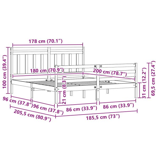 Рамка за легло 2 pcs Кафяво с восъчно покритие 180 x 200 cm