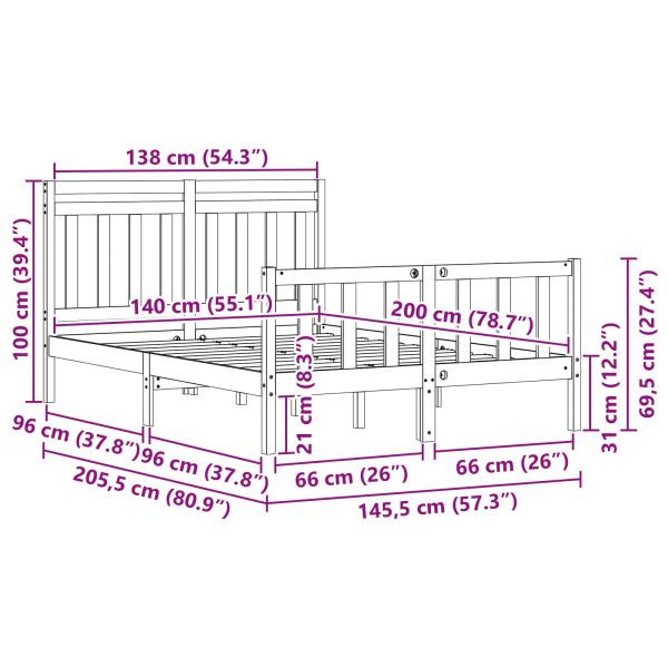 Рамка за легло 2 pcs Кафяво с восъчно покритие 140 x 200 cm