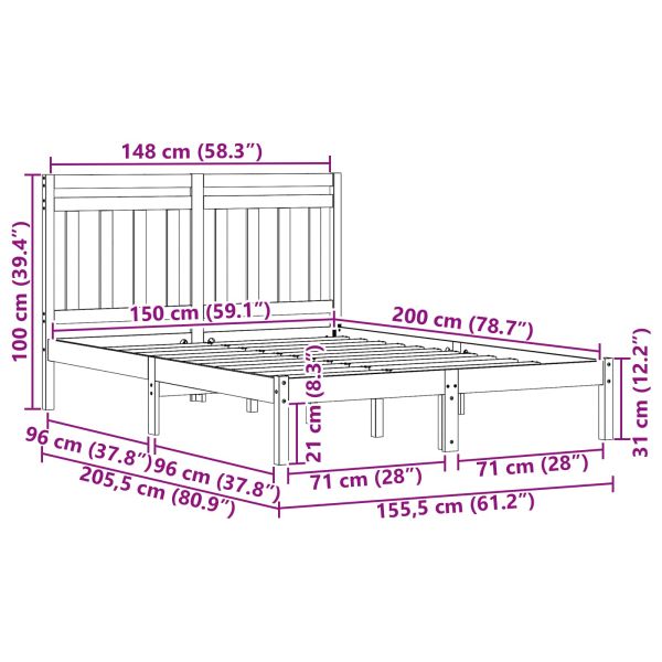 Рамка за легло 2 pcs Кафяво с восъчно покритие 150 x 200 cm