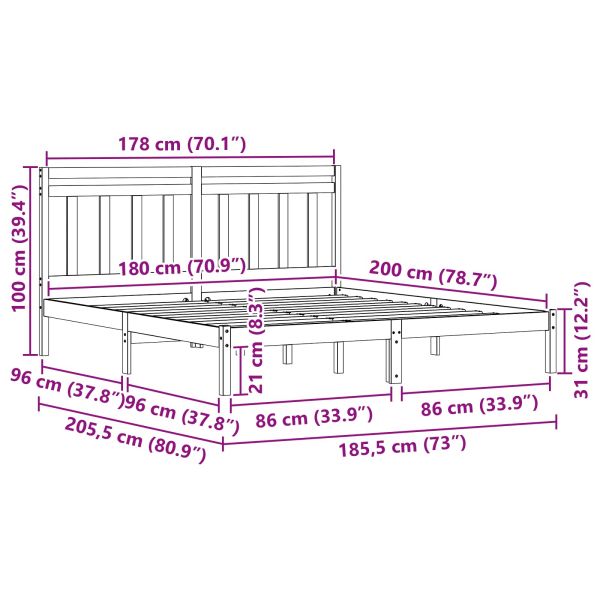 Рамка за легло 2 pcs Кафяво с восъчно покритие 180 x 200 cm