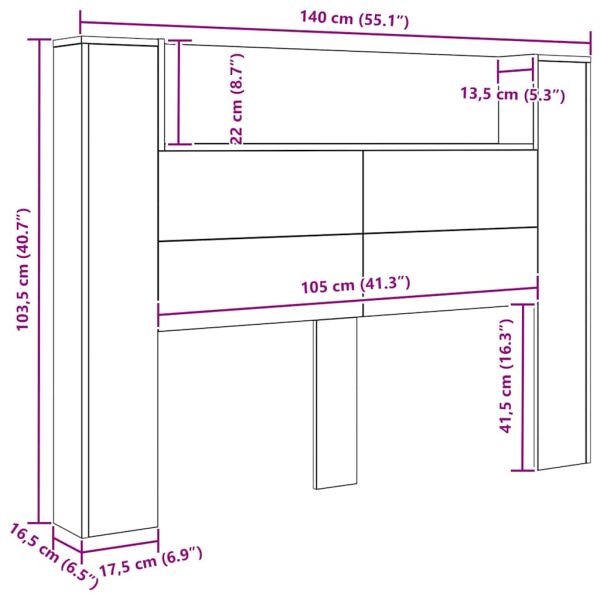 Облегалка за глава с рафт Черния дъб 140 x 17 x 104,5 см