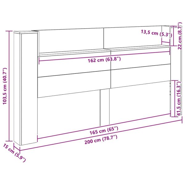 Облегалка за глава с рафт Черния дъб 200 x 15 x 103,5 см