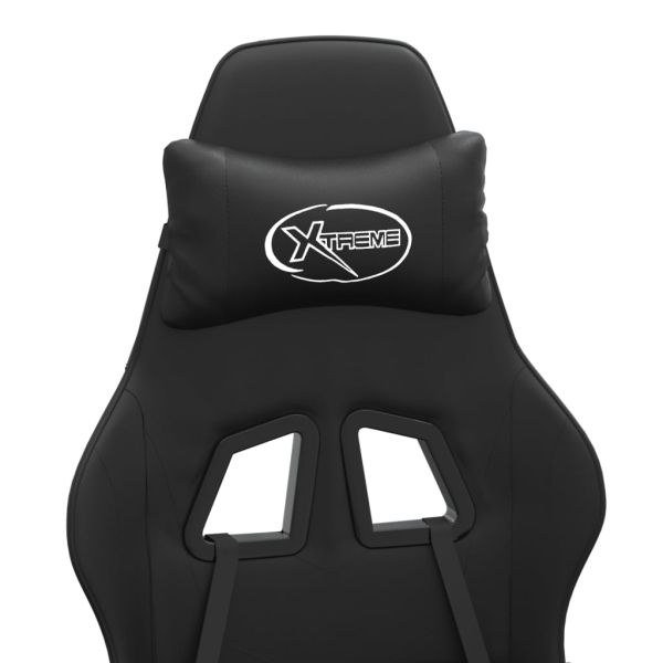 Въртящ гейминг стол с опора за крака, черен, изкуствена кожа