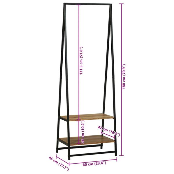 Държач за дрехи с рафт със съхранение Черно 60 х 45 х 180 см