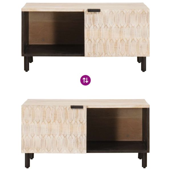 Масичка за кафе Бяло 80 x 50 x 40 cm Солидно мангово дърво