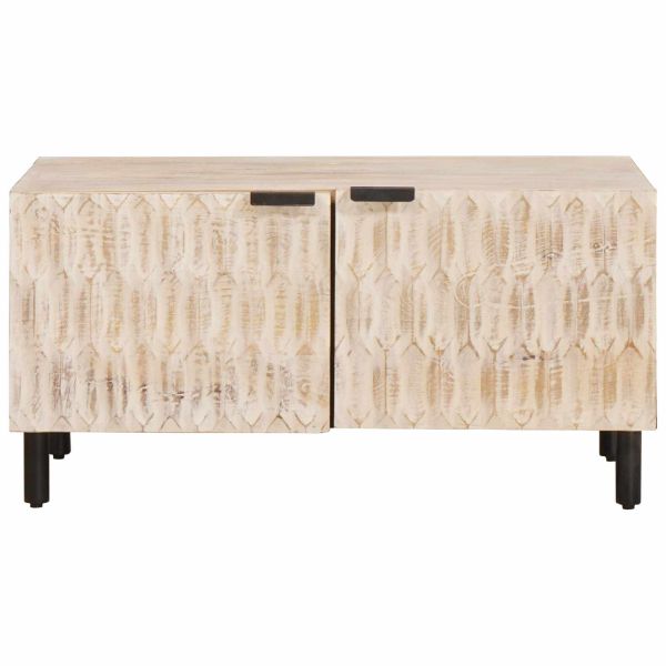 Масичка за кафе Бяло 80 x 50 x 40 cm Солидно мангово дърво