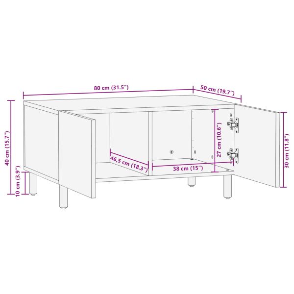 Масичка за кафе Бяло 80 x 50 x 40 cm Солидно мангово дърво