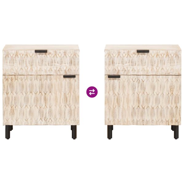 Нощен шкаф Бяло 50 x 33 x 60 см Солидно мангово дърво