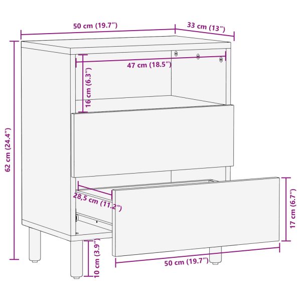 Нощен шкаф Бяло 50 x 33 x 60 см Солидно мангово дърво