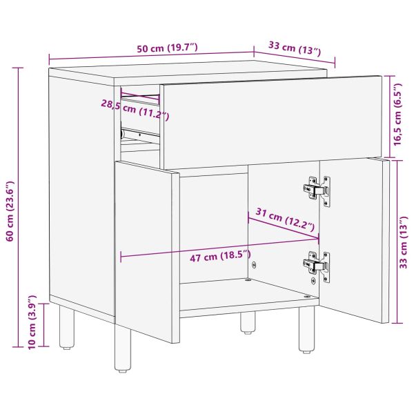 Нощен шкаф Бяло 50 x 33 x 60 см Солидно мангово дърво