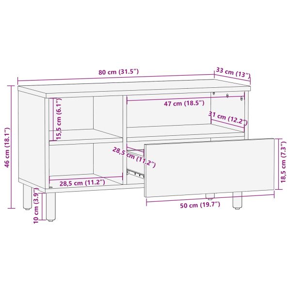 ТВ шкаф с чекмедже Финал на бяло измиване 80 x 33,5 x 46 см