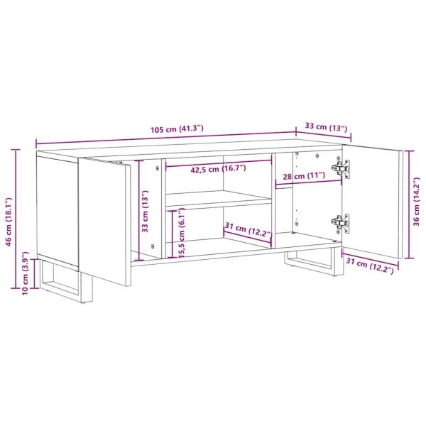 ТВ шкаф с рафт Кафяво 105 x 33,5 x 46 см Солидно мангово дърво