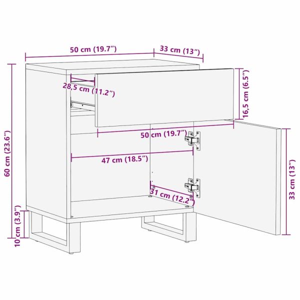Нощен шкаф Естествен 50 x 33 x 60 см Солидно мангово дърво