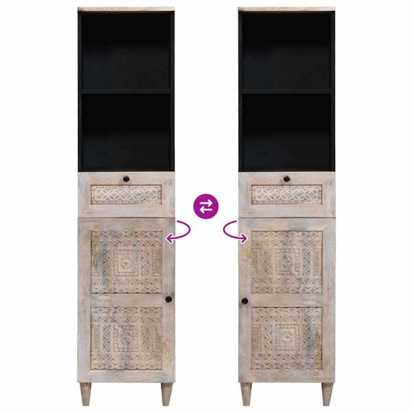 Шкаф за баня с чекмедже Бяло 38 x 33 x 160 см Инженерно дърво