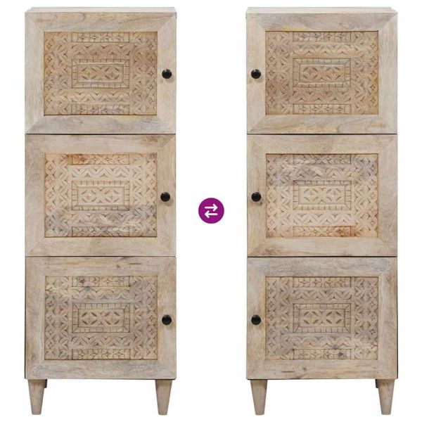 Висок шкаф с рафт Бяло 40 x 33 x 110 см мангово дърво масив