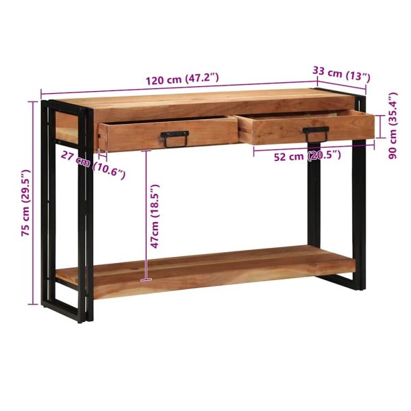 Конзолна маса Кафяво 120 x 33 x 75 см Солидно акациево дърво