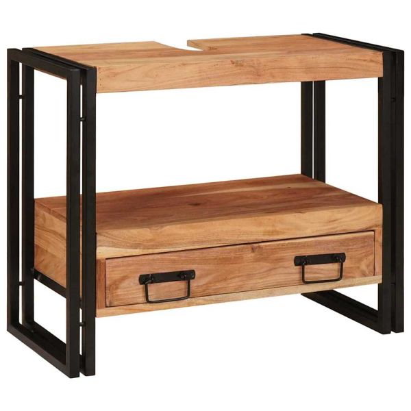 Шкаф за мивка за баня Масивна акациева дървесина и железо