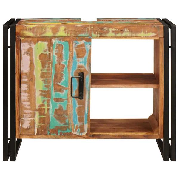 Шкаф за мивка за баня Масивна регенерирана дървесина и желязо