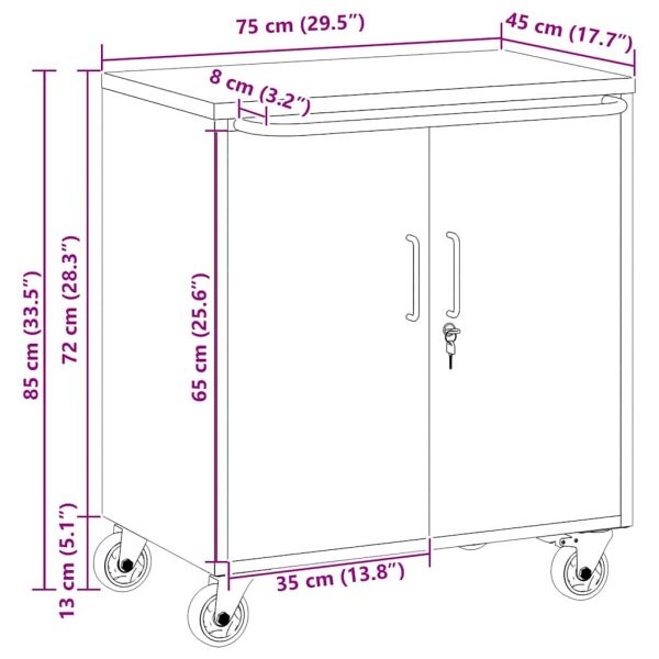 Работна маса с колело с заключване Черно и сиво 75 x 45 x 85 см