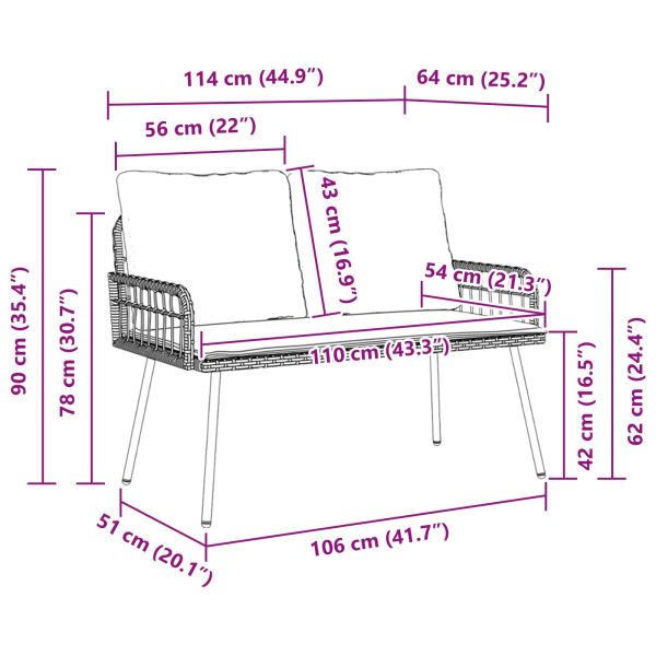Градинска пейка с възглавница Сив 114 x 64 x 78 см Метал