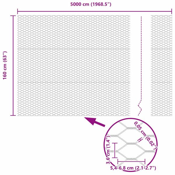 Шестоъгълна ограда Сребрист 1,6 x 50 m Поцинкована стомана