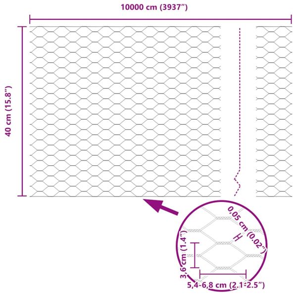 Шестоъгълна ограда Сребрист 0,4 x 100 м Поцинкована стомана