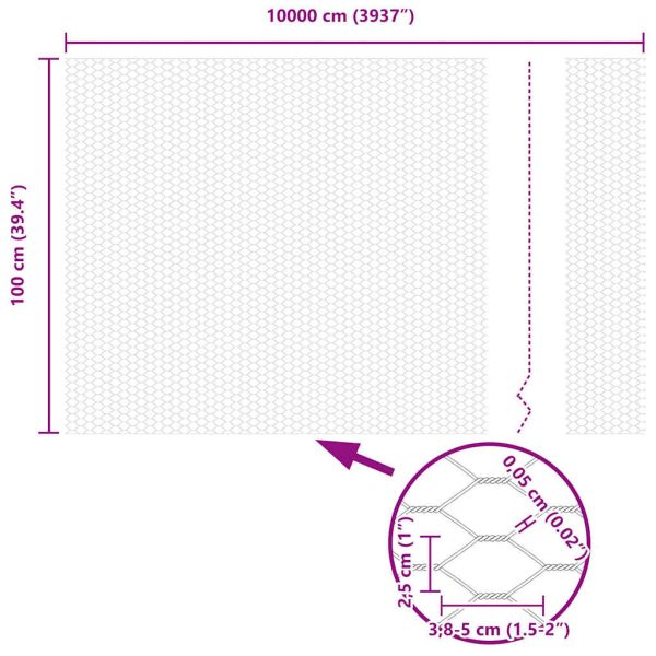 Шестоъгълна ограда Сребрист 1 x 100 m Поцинкована стомана