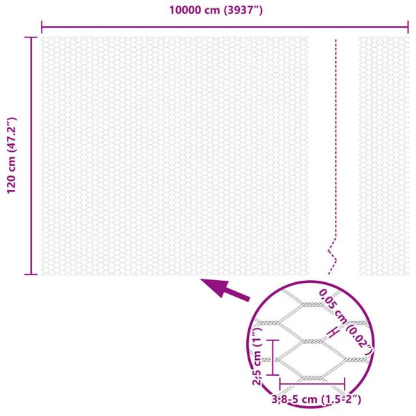 Шестоъгълна ограда Сребрист 1,2 x 100 m Поцинкована стомана