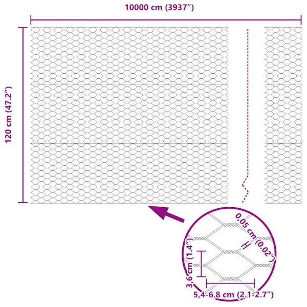 Шестоъгълна ограда Сребрист 1,2 x 100 m Поцинкована стомана