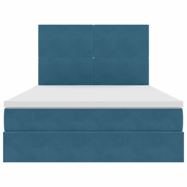 Легло с място за съхранение и LED Тъмен син 140 x 190 cm Кадифе