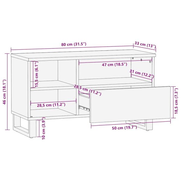 ТВ шкаф с рафт Кафяво 80 x 33,5 x 46 см Солидно мангово дърво