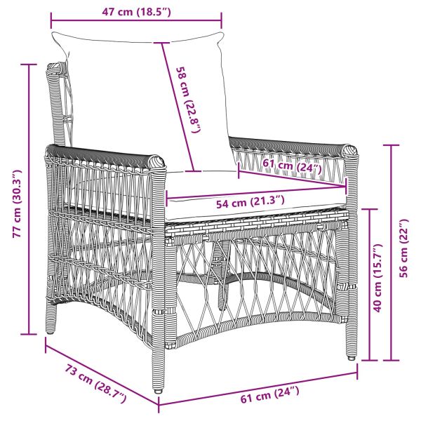 Градински стол с възглавница Черно 73 x 61 x 77 см полиратан