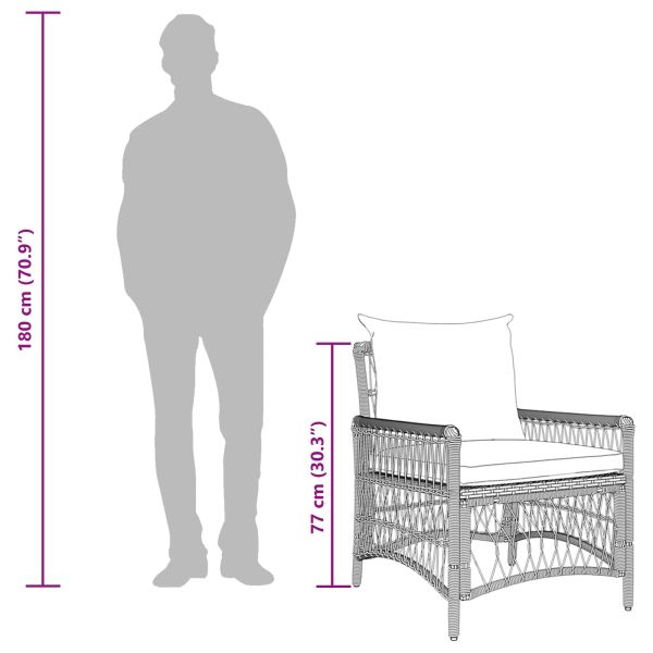 Градински стол с възглавница Черно 73 x 61 x 77 см полиратан
