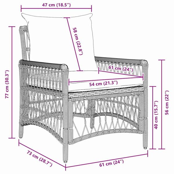Градински стол с възглавница Кафяво 73 x 61 x 77 см полиратан