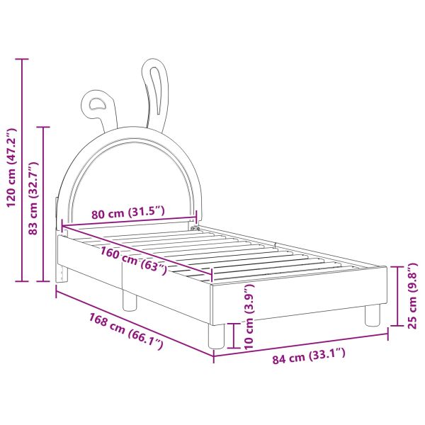 Легло за деца с табла с таблото Светлосиво 80 x 160 cm PU