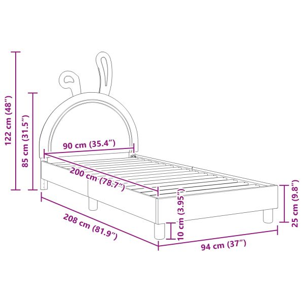 Легло за деца с табла с таблото Светлосиво 90 x 200 cm PU